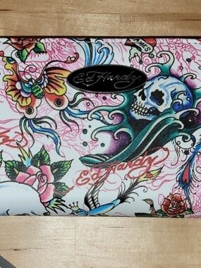 Ed Hardy Pink Floral Skull Wristlet Wallet